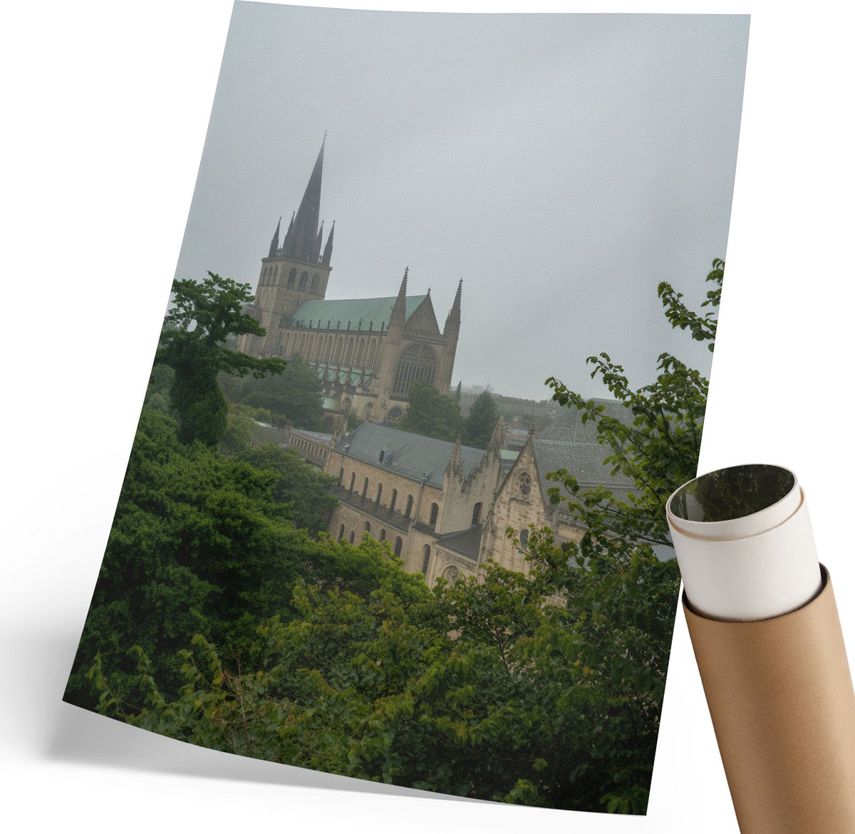 Coloray Polycanvas Wandposter - Gotische Architectuur, Fotografie - 210 x 297 mm - Groen Wanddecoratie - Rechthoek - Wandkunstwerk - Woonkamer, Slaapkamer, Kantoor - Klassiek