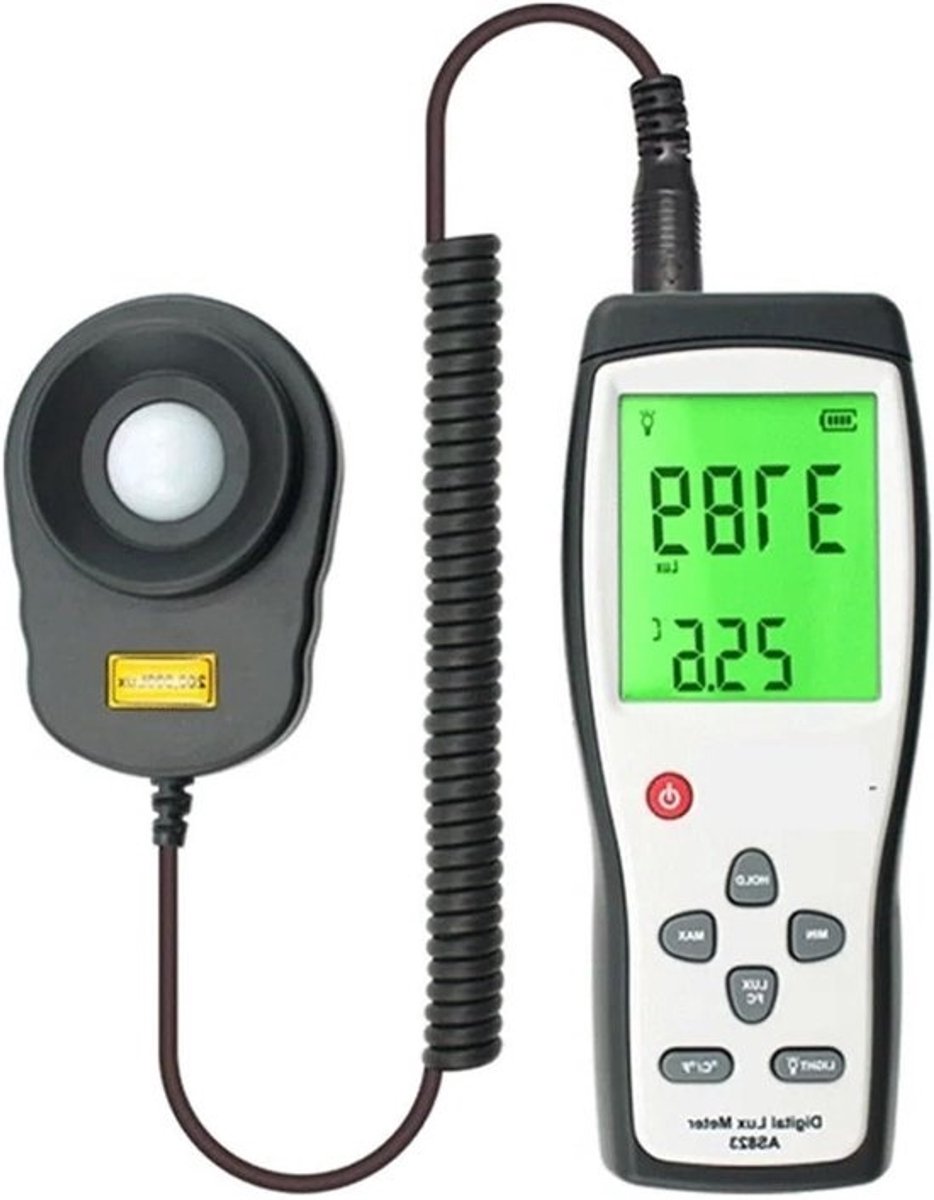 Digitale Lichtmeter - Luxmeter Verlichtingsmeter - Licht Sterkte Meten - Zeer Nauwkeurig Meetbereik - 100.000 lux - Grijs