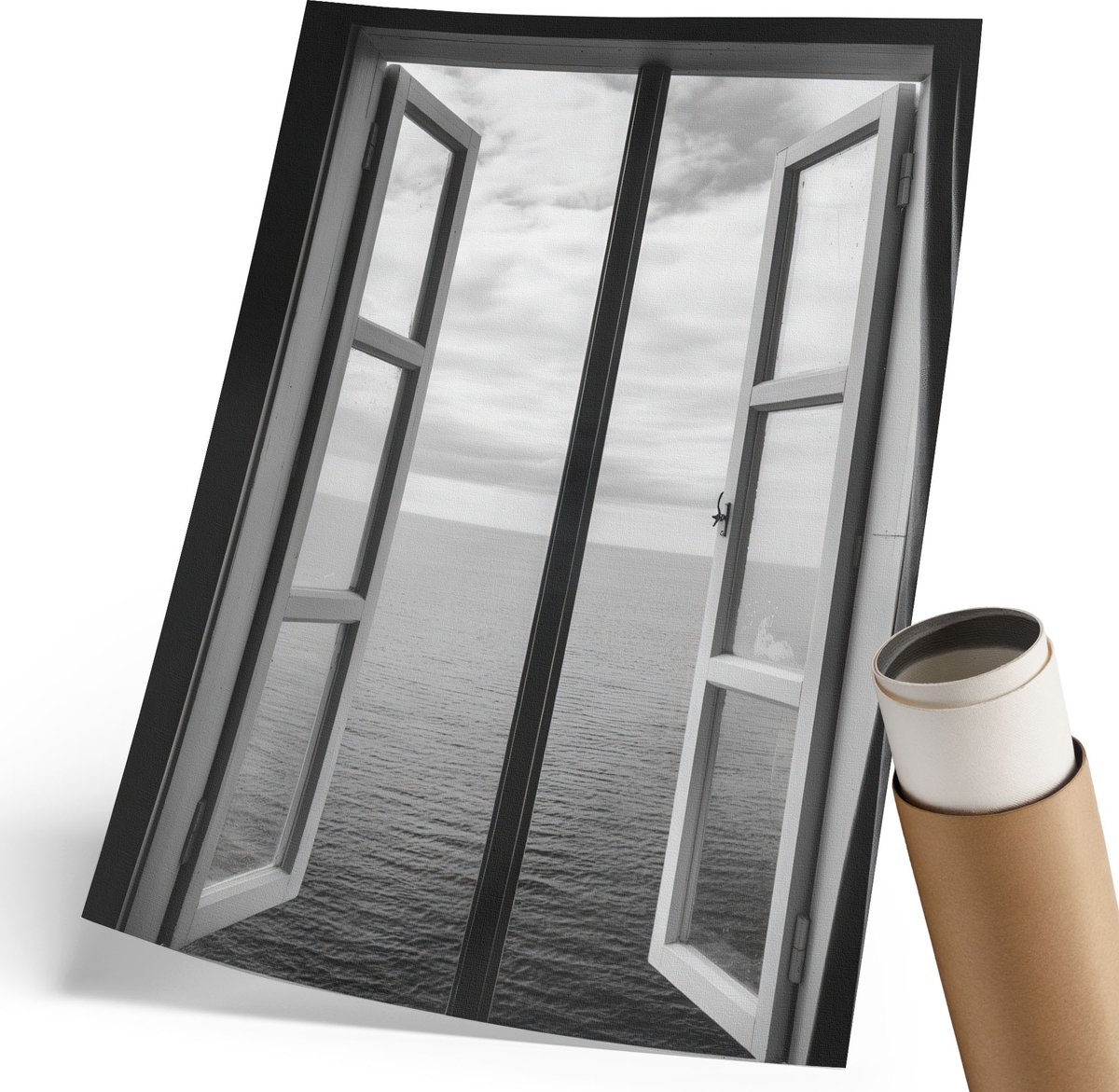 Coloray Polycanvas Poster - Open Venster, Fotografie - 210 x 297 mm - Zwart-wit Motief - Rechthoek - Wandkunst - Woonkamer, Slaapkamer, Kantoor - Modern