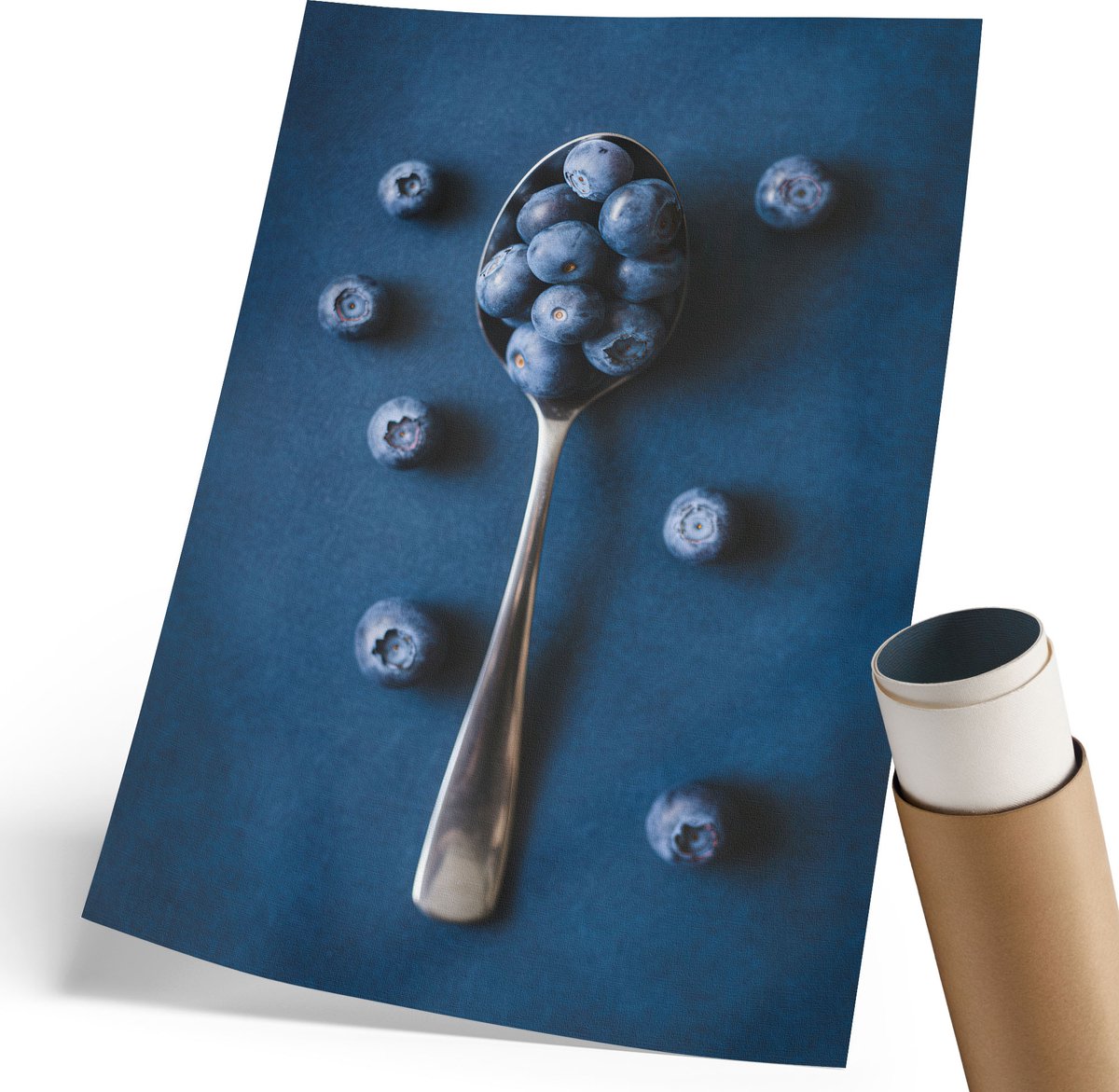 Coloray Canvas Poster Polycanvas - Een Lepeltje Bosbessen, Fotografie - 210 x 297 mm - Blauw Patroon - Rechthoek - Wandkunst - Woonkamer, Slaapkamer, Kantoor - Modern