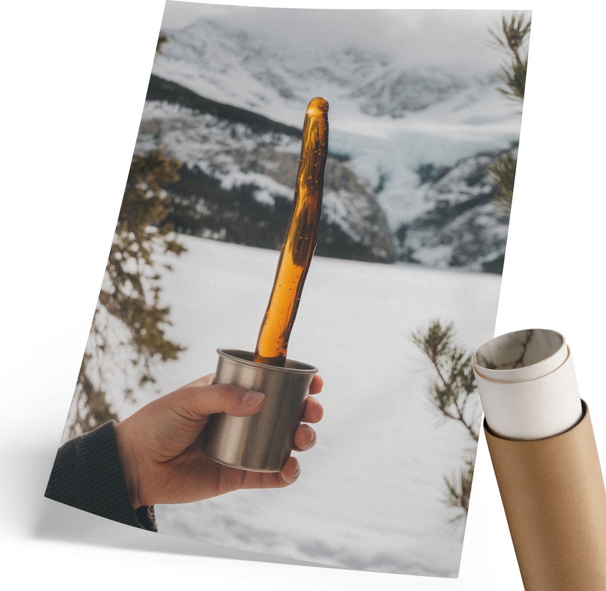 Coloray Polycanvas Wandposter - Winterlandschap, Fotografie - 210 x 297 mm - Bruin Motief - Rechthoek - Canvasposter - Woonkamer, Slaapkamer, Kantoor - Modern