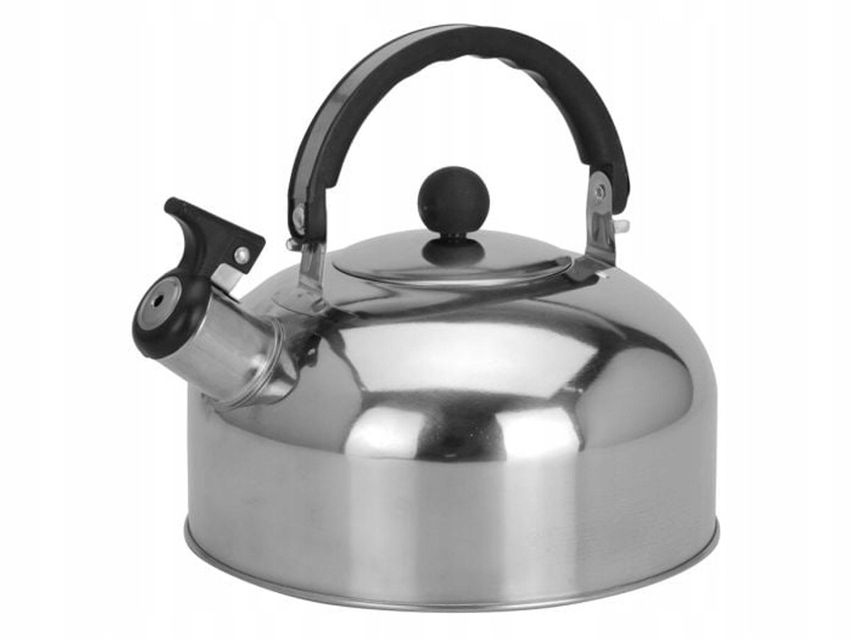 Merkloos RVS fluitketel 2L, ideaal voor kamperen en buiten koken