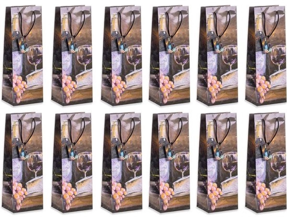 Flessenzakjes Cadeau - Geschenkzakjes Fles - Flessen Inpakken - Stilleven Motief - 12 stuks - Multicolor