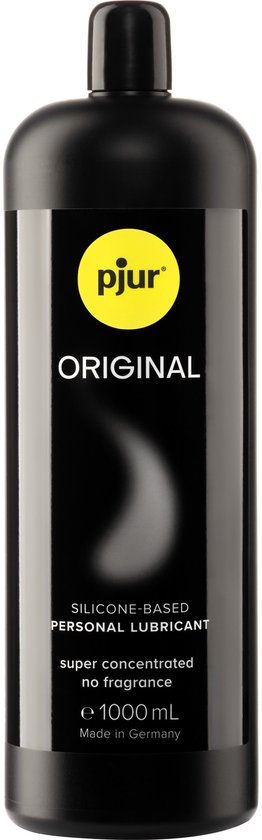 Zwarte fles pjur ORIGINAL glijmiddel, 1000 ml, op siliconenbasis, super geconcentreerd, zonder geur.