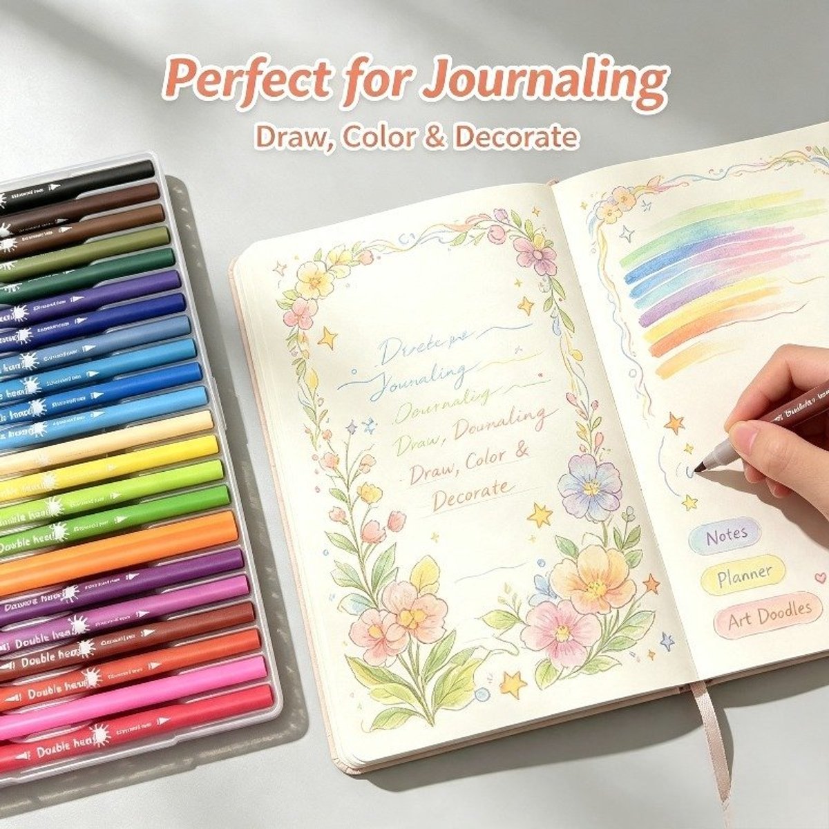 Currero Aquamarkers - Twinmarkers - Brushpennen - Stiften - Markeerstiften Op Waterbasis - Dual Tip - Tekenen En Kleuren - 24 Kleuren