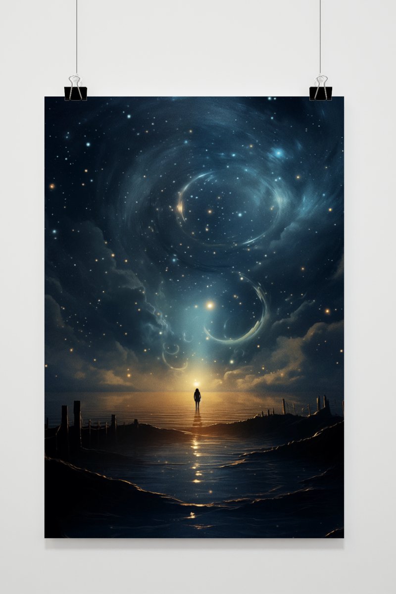 Sterren Poster - Onder de Melkweg - Zwart Wit - Heelal - Universum - Sterrenavond - posters - formaat 70x100cm - Wanddecoratie - L1243YR