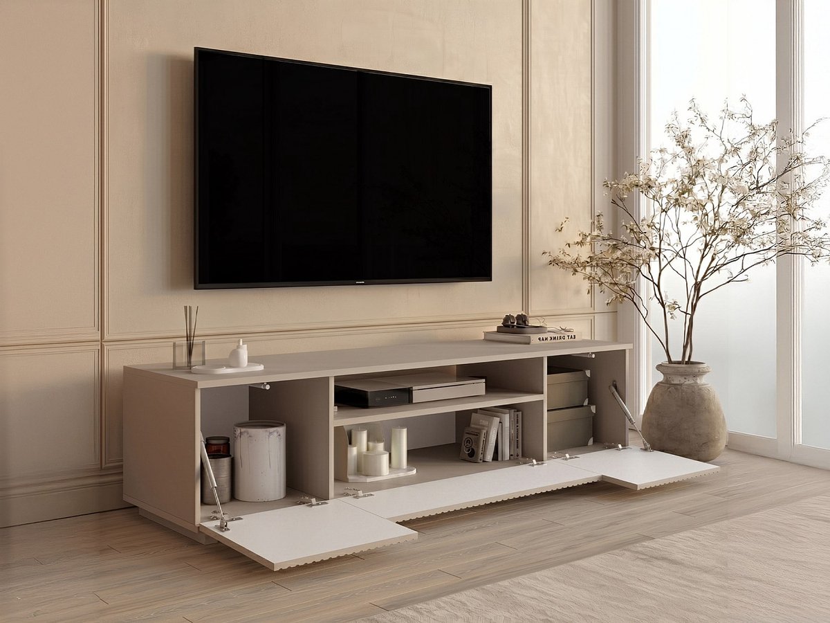 Vente-unique Tv-meubel met 3 deuren en 1 nis - Beige - EROLYA