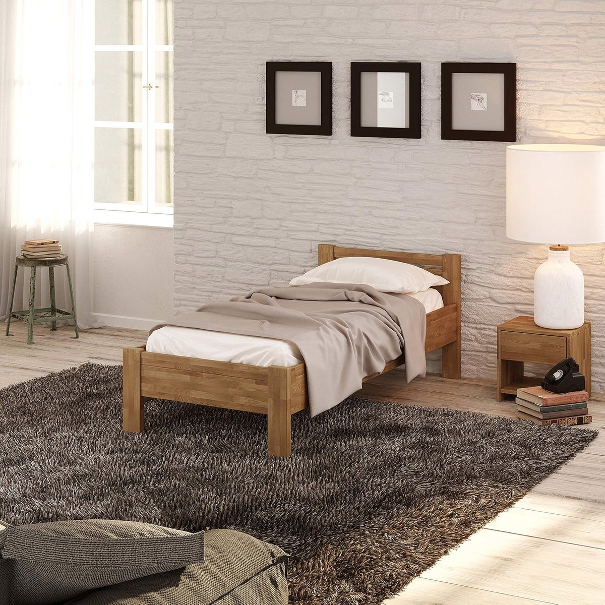 Bedframe 97x207 cm - Industrohome SiSi Senior Bed in Massief Eikenhout | Hoogte 50 cm | Inclusief Hoofdeinde