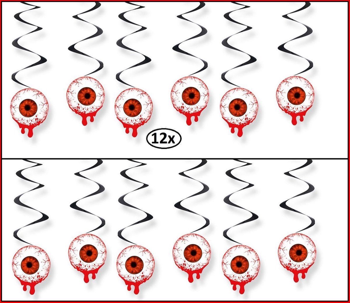 12x Halloween Decoratie swirls ogen met bloed 60 cm - Horror decoratie griezel scary
