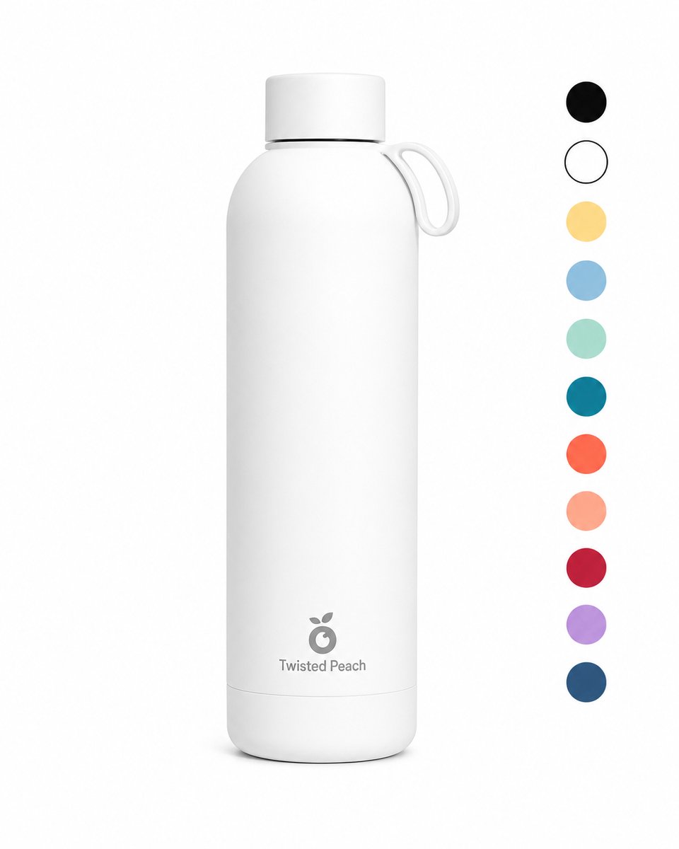 Waterfles RVS | 750ml | Wit| Drinkfles | Dubbelwandig | 24 uur gekoeld | 12 uur verwarmd | Twisted Peach®