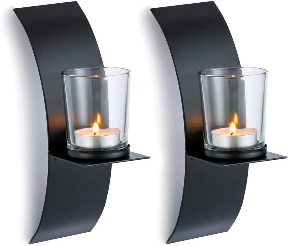 Kaarsen - Set van 2 - 20 cm - Glas - Handgemaakt - Zwart