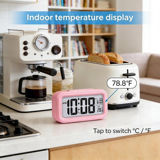 Digitale Wekker - Bureauklok Nachtlampje - Wakker Worden - Groot LCD Scherm - 4.5 Inch - Roze — afbeelding 4