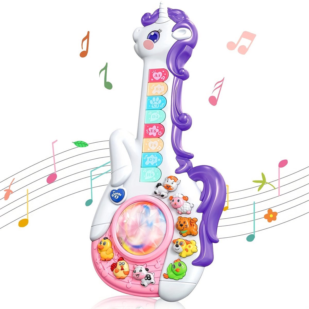 casalora - Speelgoedinstrument - Speelgoed gitaar - Muzikaal eenhoornspeelgoed - Interactief speelgoed - Educatief Speelgoed - Sensorisch Speelgoed - Cadeaus geschikt voor meisjes ouder dan 1 jaar
