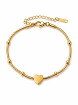 Armband Vrouw- Armband Hartje- Goudkleurige Armband Hartje- Hartjes Bolletjes- Armband Tiener- Stainless Steel- Jewels88- Cadeau Vrouw