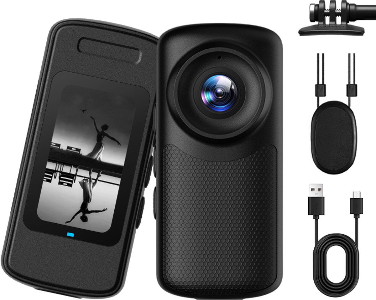 4K Mini Action Camera met WiFi – 130° Groothoek, Beeldstabilisatie, Magnetische Bevestiging, 1,45" IPS Scherm, Waterdichte Behuizing – Voor Fietsen, Motor, Vloggen & Outdoor