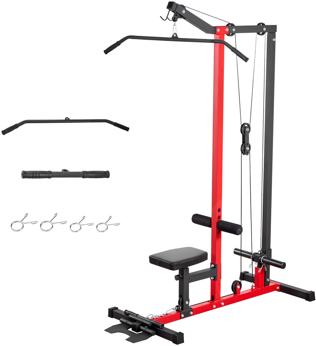 Lat Pulldown Station, 2-In-1 Krachtstation met een Draagvermogen van Ca. 227 Kg, Fitnessapparaat met Lat Pulldown Bar voor Rug-, Arm-en Schoudertraining, Geschikt voor Thuisgebruik, Zwart