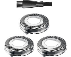 3 pièces - Têtes de rasage de rechange - Convient pour Philips Norelco Series 1000, 2000, 3000 - Lames de rechange en acier inoxydable - avec brosse de nettoyage - Rasage à sec et humide - Argent