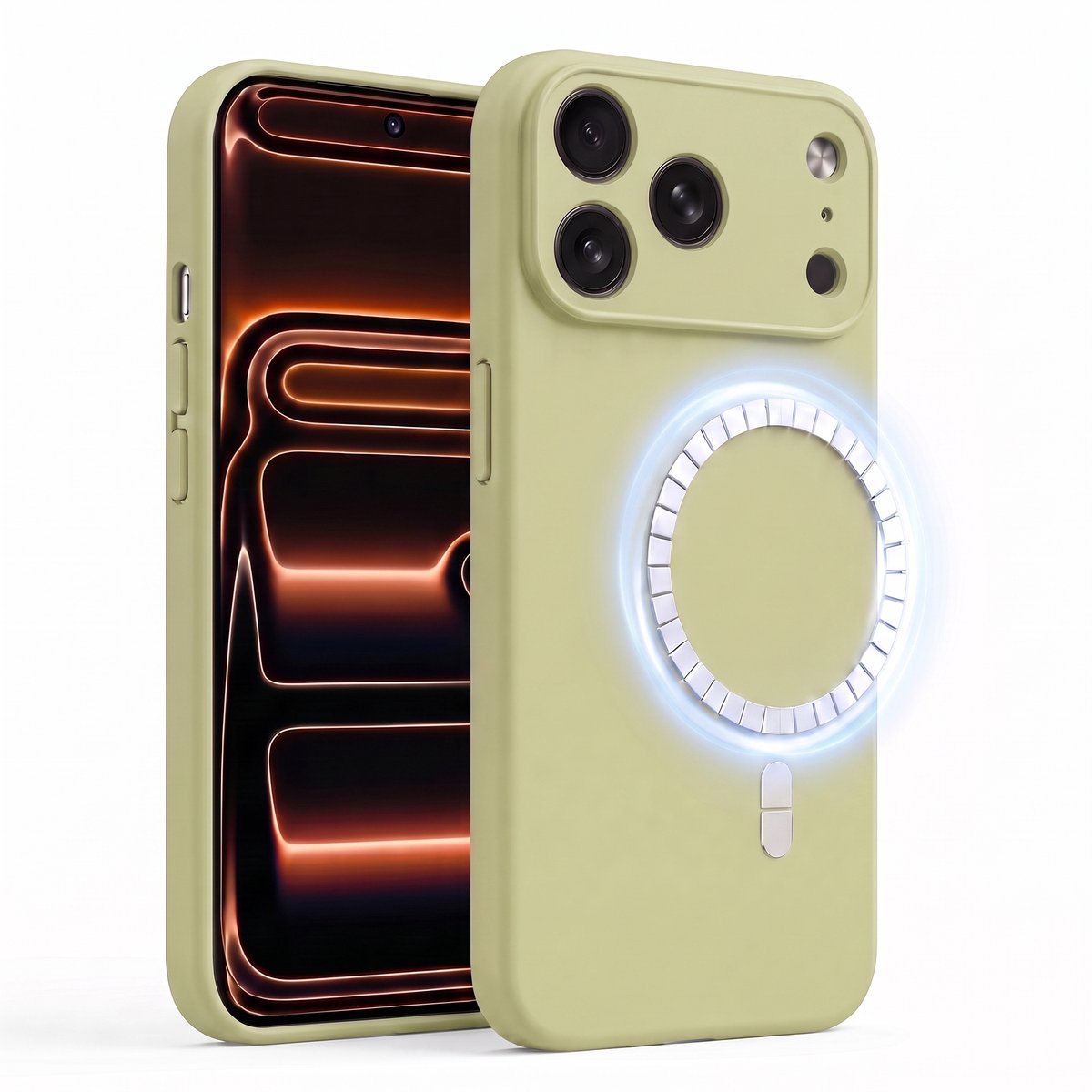 Hoesje geschikt voor Apple iPhone 17 Pro Max - Hoesje geschikt voor Magsafe - Draadloos opladen - Gehard Glas - Salie Groen