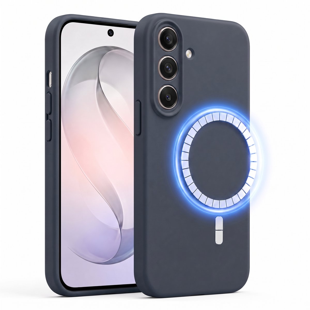 Hoesje geschikt voor Samsung Galaxy S26 Plus - Hoesje geschikt voor Magsafe - Draadloos opladen - Gehard Glas - Marine blauw
