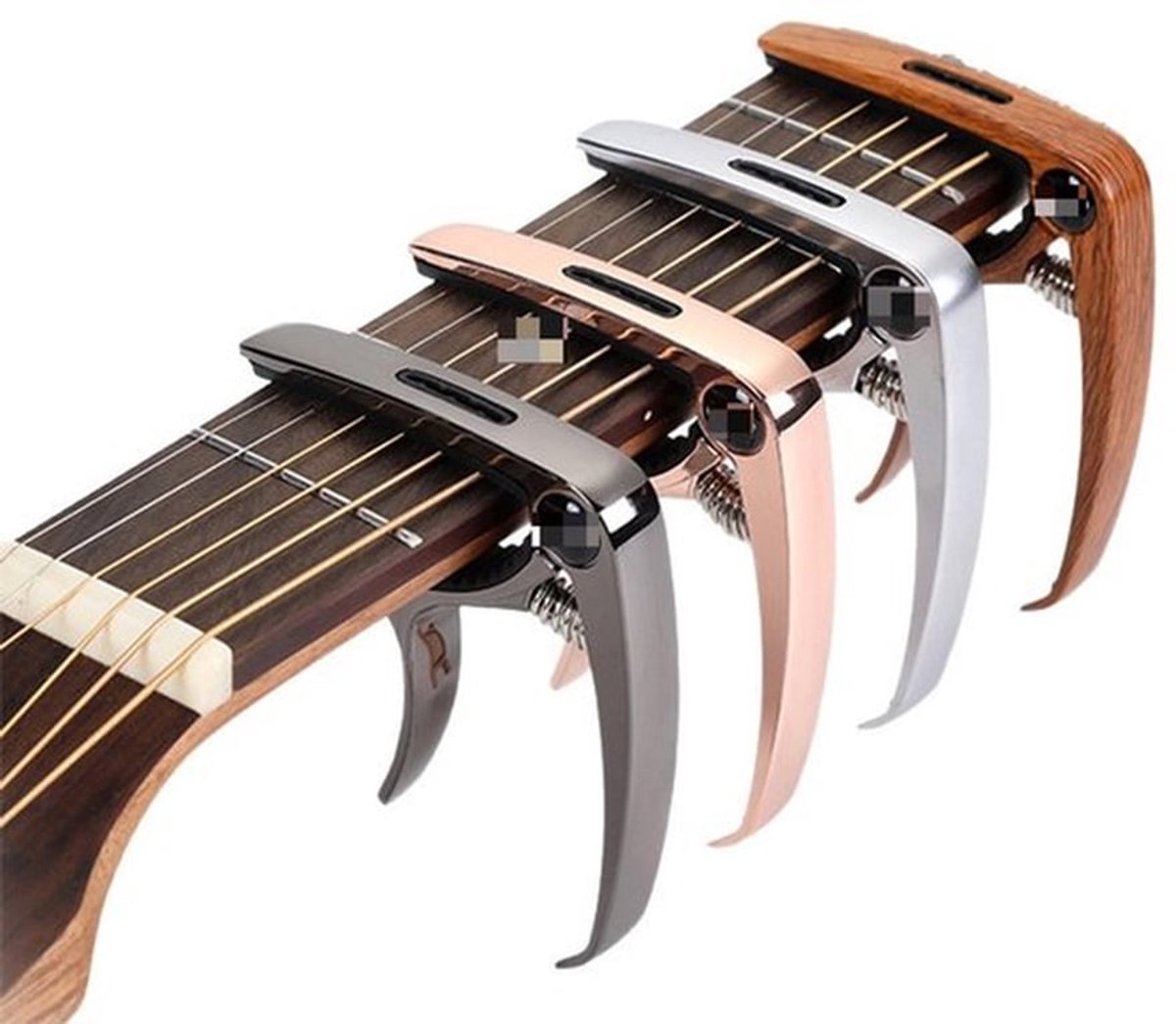 3-in-1 gitaarklem, geschikt voor akoestische en elektrische gitaar, set van 2, ukelele, snaarinstrumentaccessoires, capodaster/tonische klem/tuner klem, grijs