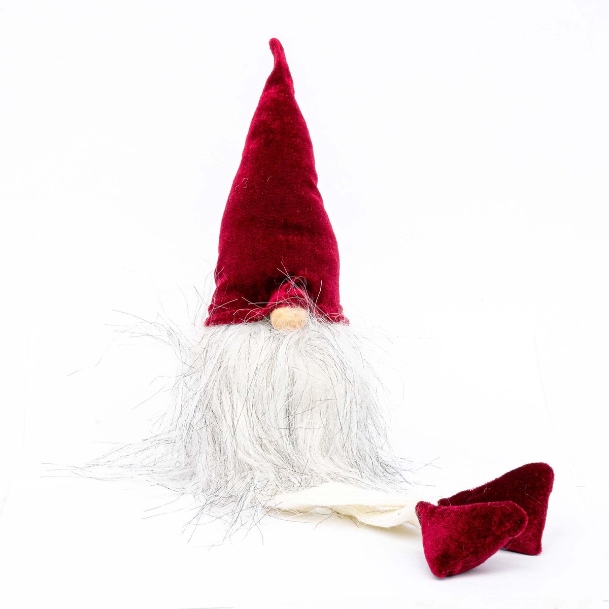 Fluwelen zittende Kerstgnome – 23/40 cm