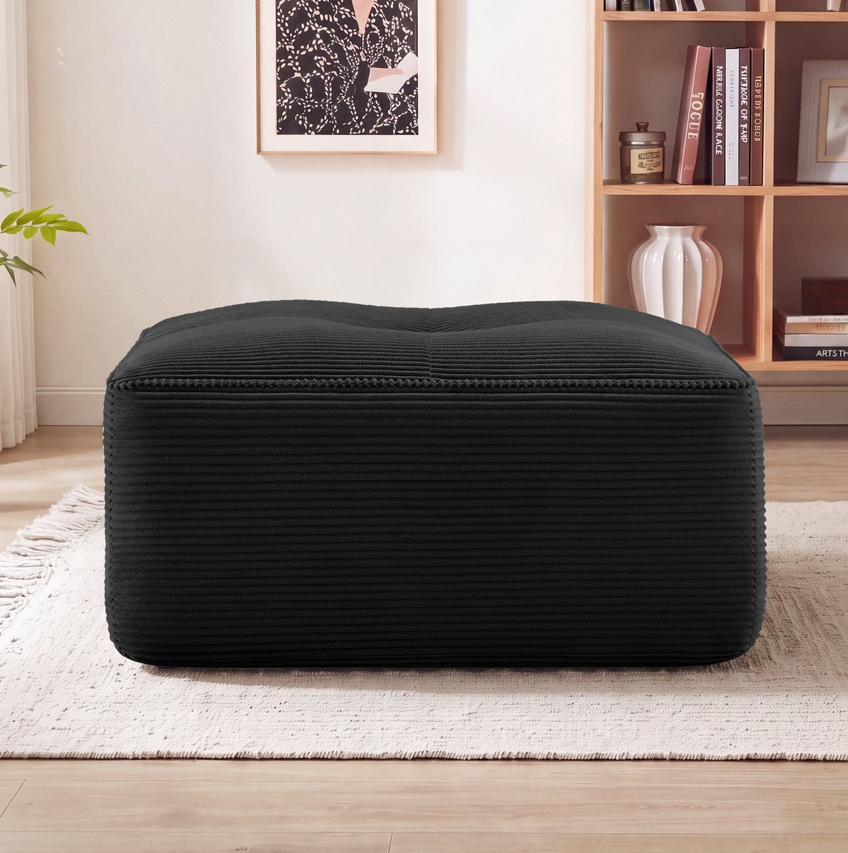 MODFU - Hocker - Ottoman - Ribstof - Zwart - Voor Binnen
