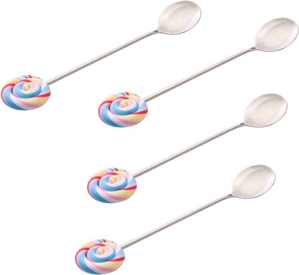 Dessertlepels Set - IJslepels Koffielepels - Taart Eten - Hars Lollipop Handvat - 14.2 cm - Meerdere kleuren