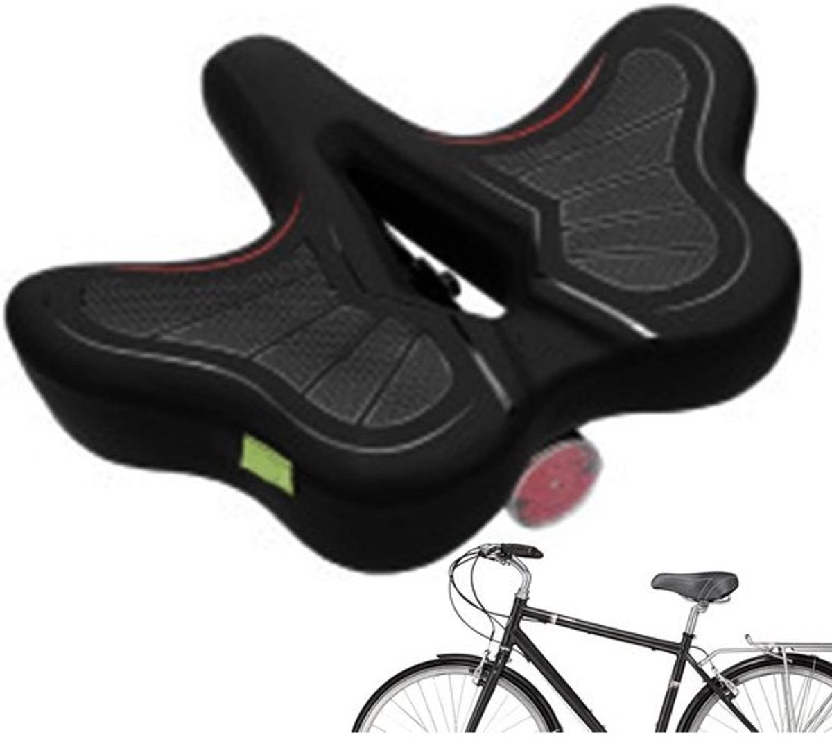 Fiets Zitkussen - Fietszadel Vulling - Comfortabel Fietsen - Schokabsorberend Ontwerp - 36 x 35 cm - Rood Zwart