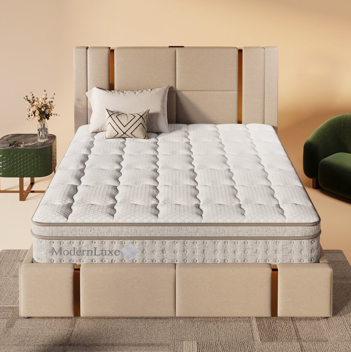 REDOM Matras - 7-zones orthopedische ondersteuning - Pocketvering en koudschuim - Antislip onderzijde met handgrepen - Wit - 160 x 200 x 25 cm
