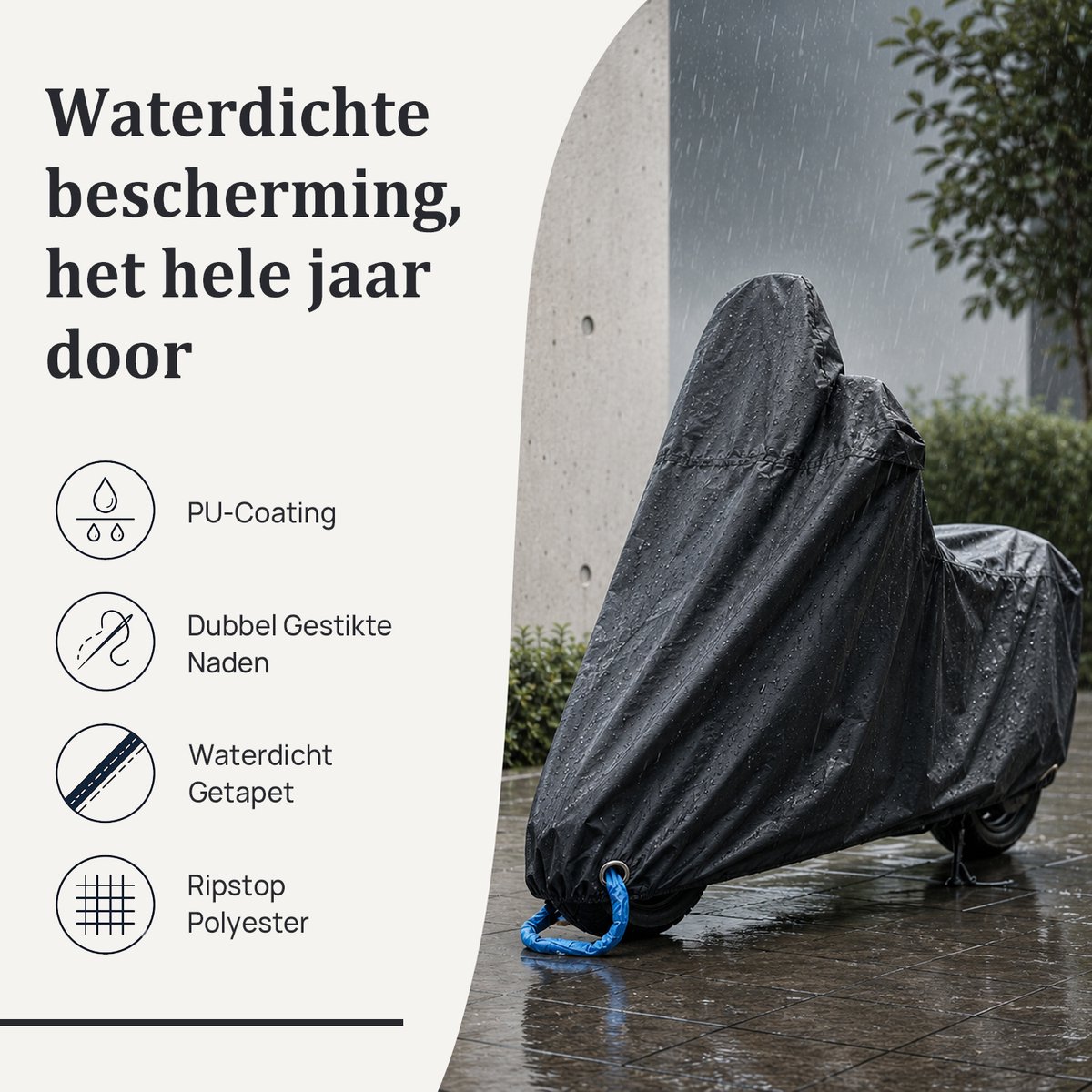 Scooterhoes met windscherm - maat L - waterdicht - scooter hoes - voor Vespa, Fiddle, Peugeot, Piaggio – foto 2