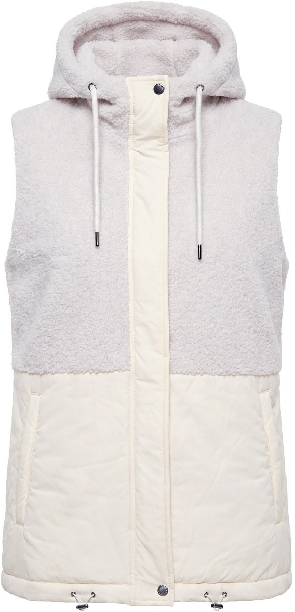 Ulla Popken - Dames - Bodywarmer teddyfleece A-lijn capuchon mouwloos - Steenwit - Maat 46+