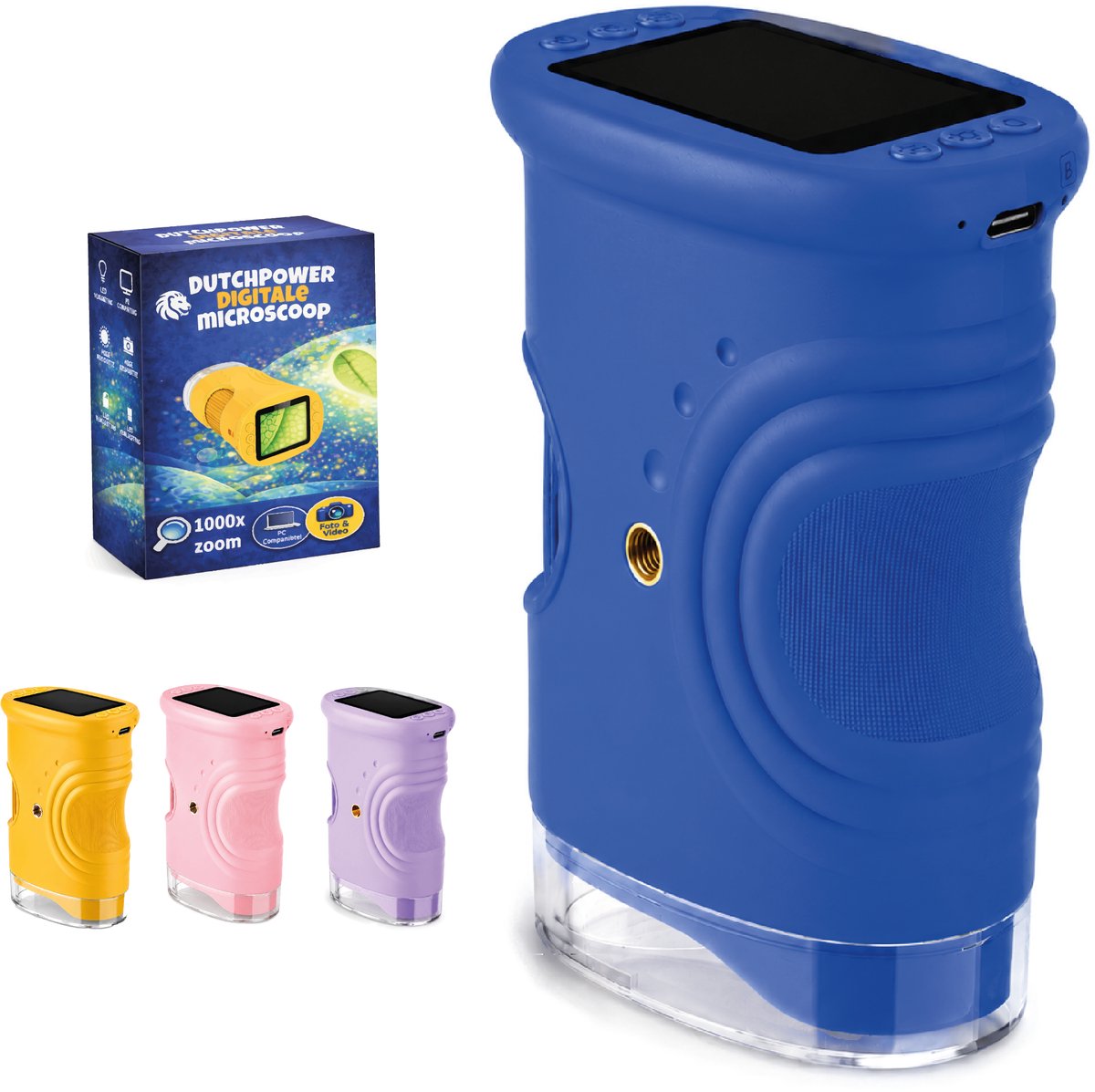 DUTCHPOWER Digitale Microscoop 1000x-4K-voor Kinderen – Draagbare Handmicroscoop met Foto & Video – STEM Educatief Speelgoed voor Ontdekken in Tuin en Natuur – Geschikt voor 4 t/m 12 jaar-Blauw