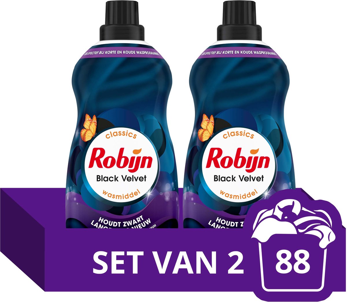 Robijn -Vloeibaar Wasmiddel - Klein & Krachtig - Black Velvet - 2 flessen- 88 wasbeurten - Voordeelverpakking