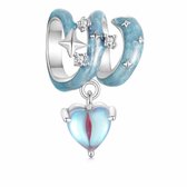 RomyStones Maan en Sterren Bedel met Hart – 925 Sterling Zilver – Lichtblauw – Cadeau voor Haar