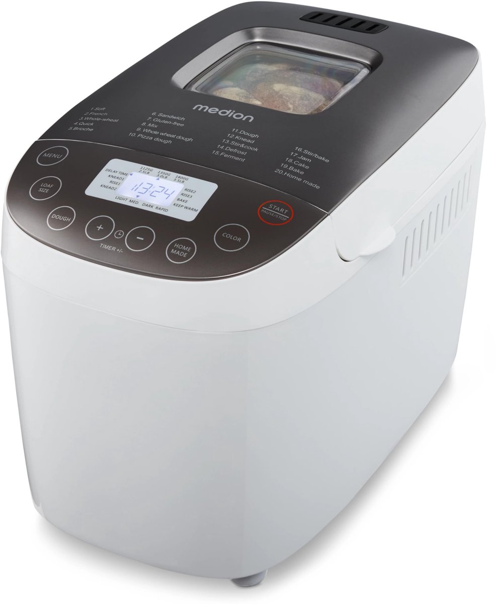 Broodbakmachine 950W Automatisch broodmaker met 20 bakprogramma's 3 bruiningsstanden warmhoudfunctie 1,7 kg capaciteit