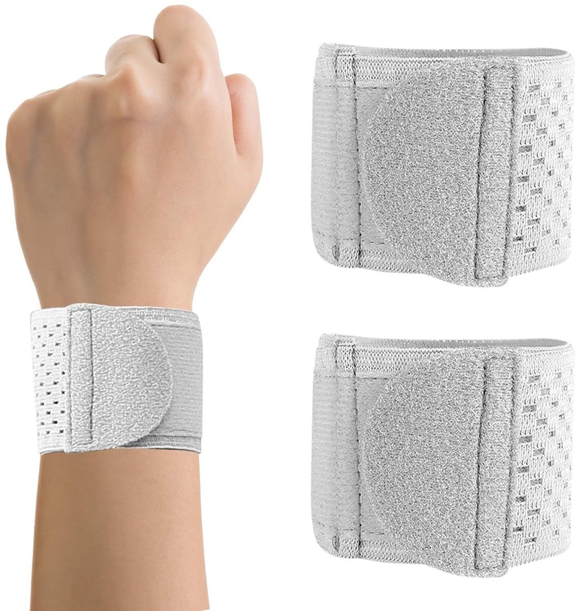 Polsbandages voor fitness - Ademend en ondersteunend voor polsverstuikingen, pijnverlichting en polsbescherming (2 stuks, grijs)