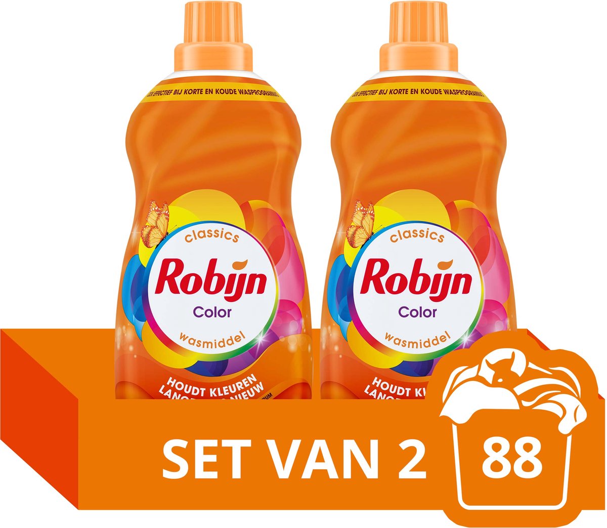 Robijn - Vloeibaar Wasmiddel - Klein & Krachtig - Color - 2 flessen - 88 wasbeurten - Voordeelverpakking
