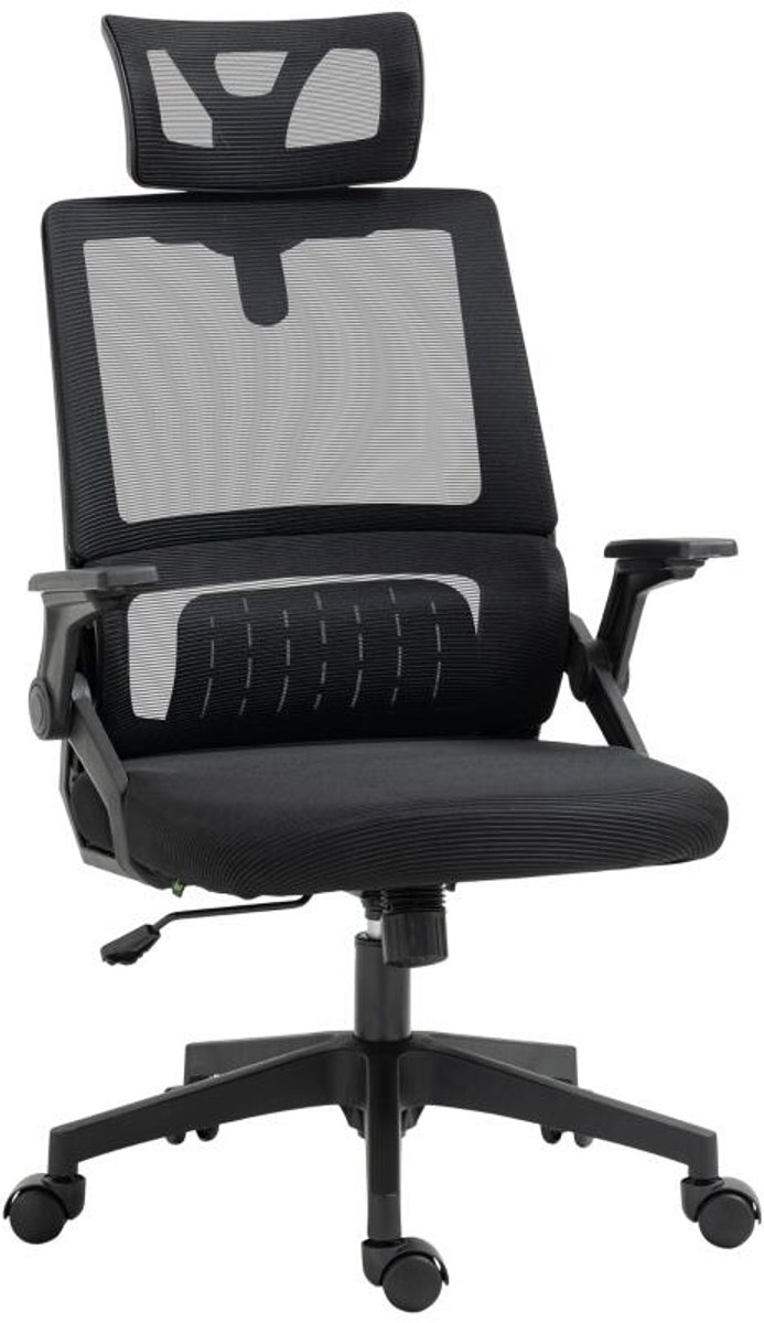 Bureaustoel 61x61x102-119 cm Zwart Metaal Computerstoel Leesstoel Hoge rugleuning Met hoofdsteun In hoogte verstelbaar Met wielen Makkelijk te verplaatsen Zacht en comfortabel Geschikt voor kantoor en studeerkamer