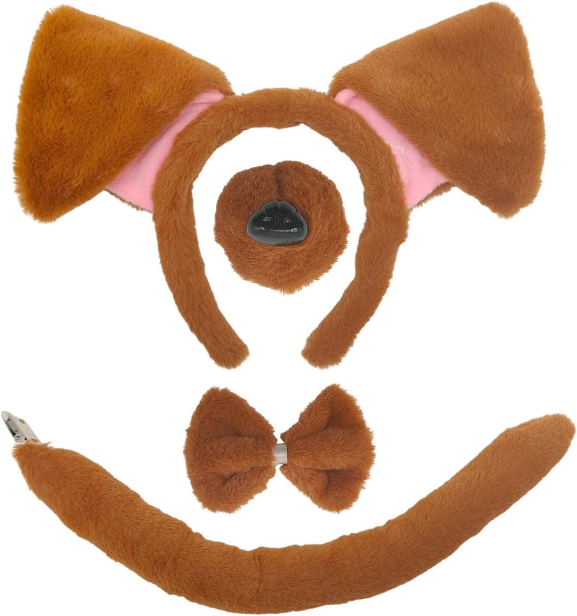 4-delige set met hondenoren, staart en strik voor kinderen, ideaal voor carnaval, Halloween en dierenfeestjes