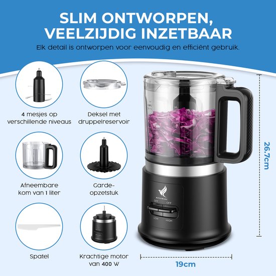 NovaWare Hakmolen Elektrisch Pro – Food Chopper – Hakmolen Electrisch - Foodprocessor - Groentesnijder - OK7510 — afbeelding 2