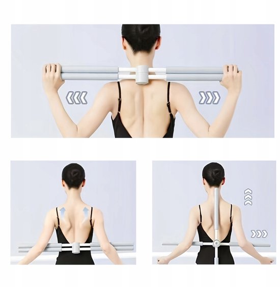 Yogastok voor Houdingscorrectie - 77 cm Yoga stick - Postuur Corrector Stang - Opvouwbaar - Zelfvergrendelend - Hulpmiddel voor Het Stretchen Van de Rug - Voor Thuis en Studio - Grijs — afbeelding 5