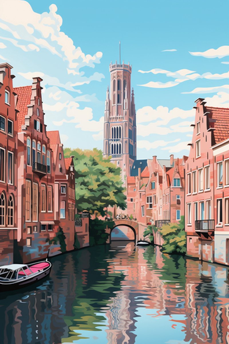 Belgie Kathedraal Poster - Belgie - Vlaanderen - Kanalen - Stads - Woondecoratie - posters - formaat 70x100cm - L668