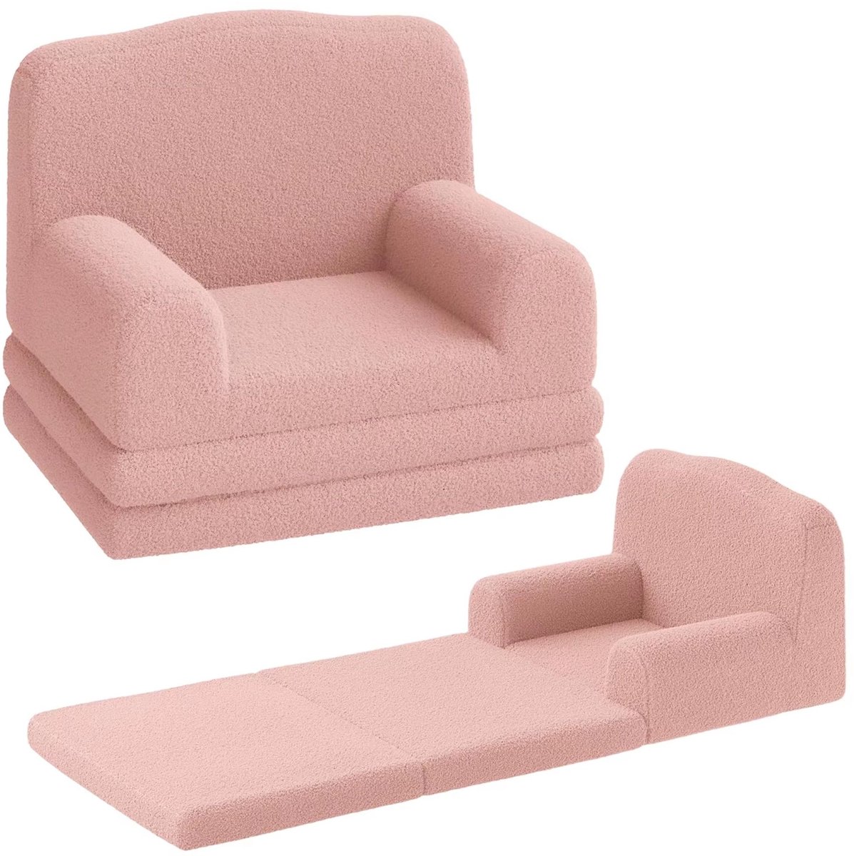 HiMISS Kinderstoel teddy - kinderleesstoel - Omvormbare peuterbank - Kinderfauteuil - Kindersofa - 58x45x50 cm - Kroon - Wasbaar - Roze