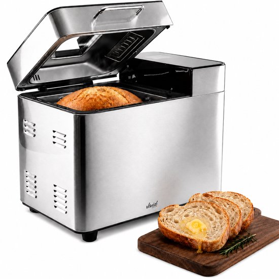 Vivid Green Broodbakmachine - Warmhoudfunctie & Timer - 18 programma's - 500/1000 gram - PFAS vrij - Glutenvrij programma - Broodmachine - 600W - RVS