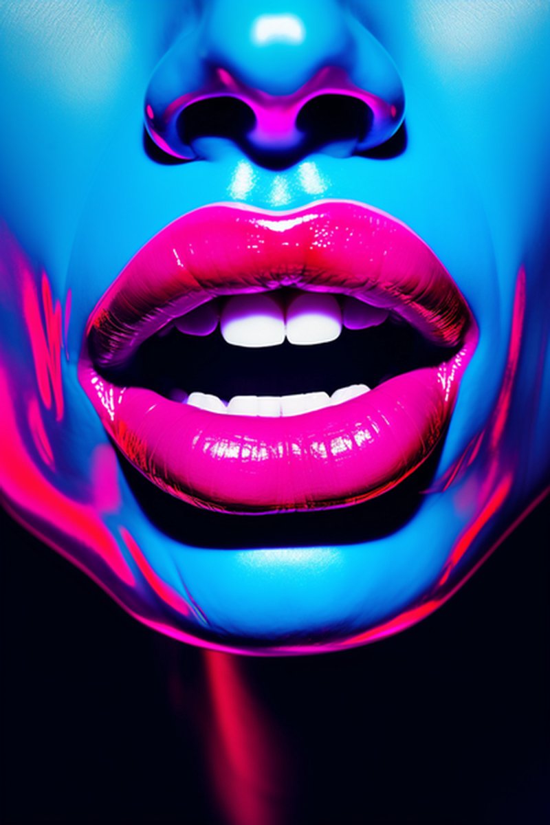 Neon Poster - Pop - Pop Art - Lippen Blauw - posters - formaat 70x100cm - Woondecoratie - L875