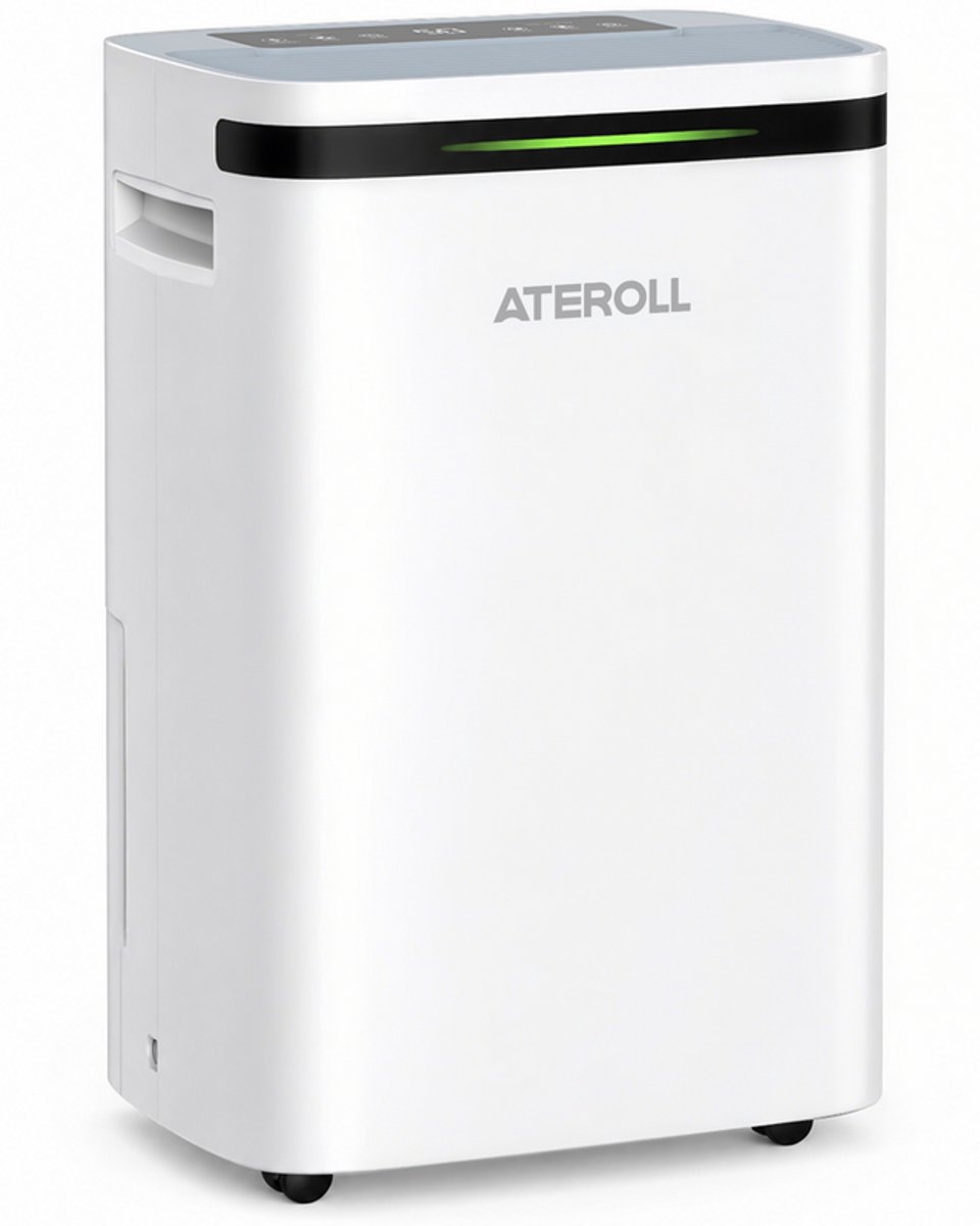 ATEROLL Luchtontvochtiger 25L/dag - 510W - 3 Standen waaronder Wasmachinemodus - 24u Timer - 5L Reservoir - met Wieljes - Wit