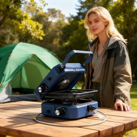 Gaskooktoestel - Camping Fornuis BBQ - Buiten Koken - Opvouwbaar Ontwerp - 54*22*8cm - Blauw — afbeelding 3