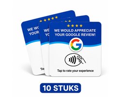 Google Review NFC Kaarten Acryl – 10 Stuks – Zelfklevend – Herprogrammeerbaar – Inclusief Handleiding