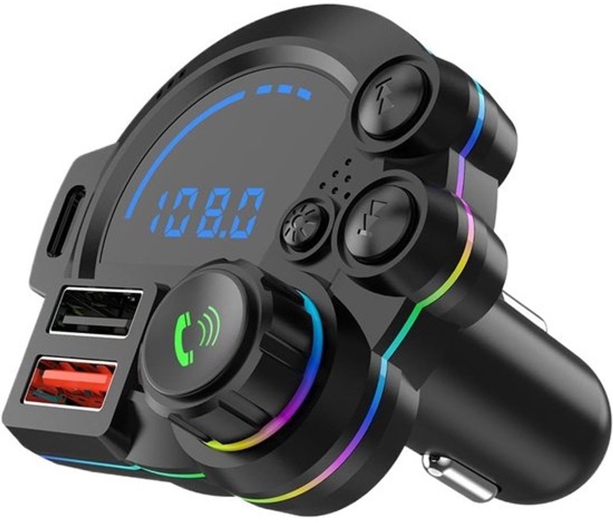 Draadloze FM Zender - Audio Ontvanger Auto - Muziek Streamen Auto - Dubbele Laadpoort - 8.3x6x5.5 cm - Zwart