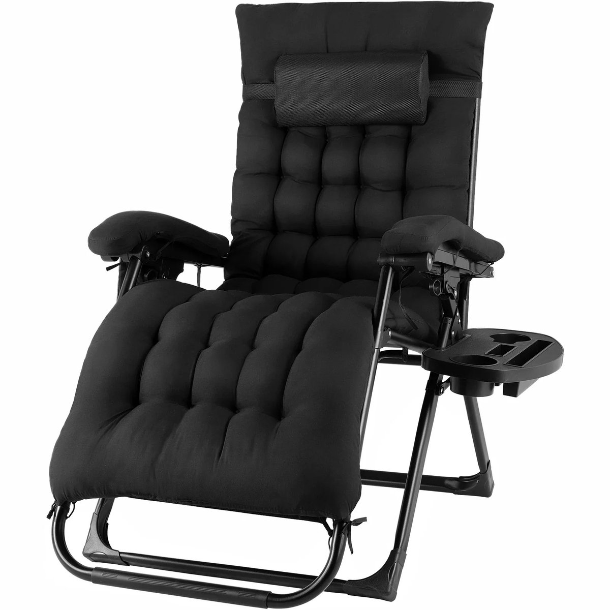 Sellino Campingstoel - Loungestoel - Verstelbaar in 5 posities - Comfortabele kussens - Opvouwbaar - Zwart - 160 × 69 × 80 cm